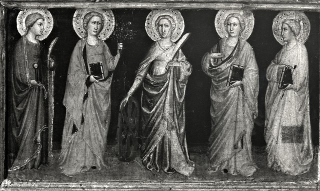 Accademia Carrara — Pseudo Ambrogio di Baldese - sec. XIV - Cinque Sante — insieme, dopo il restauro del 1971